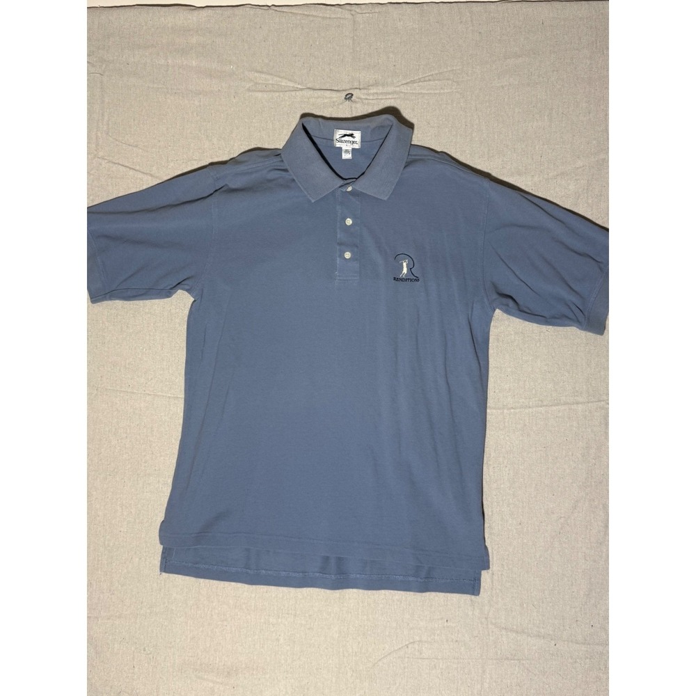 Slazenger Mens Renditions Golf Polo Shirt Blue Cotton Pique Large Short Sleeve